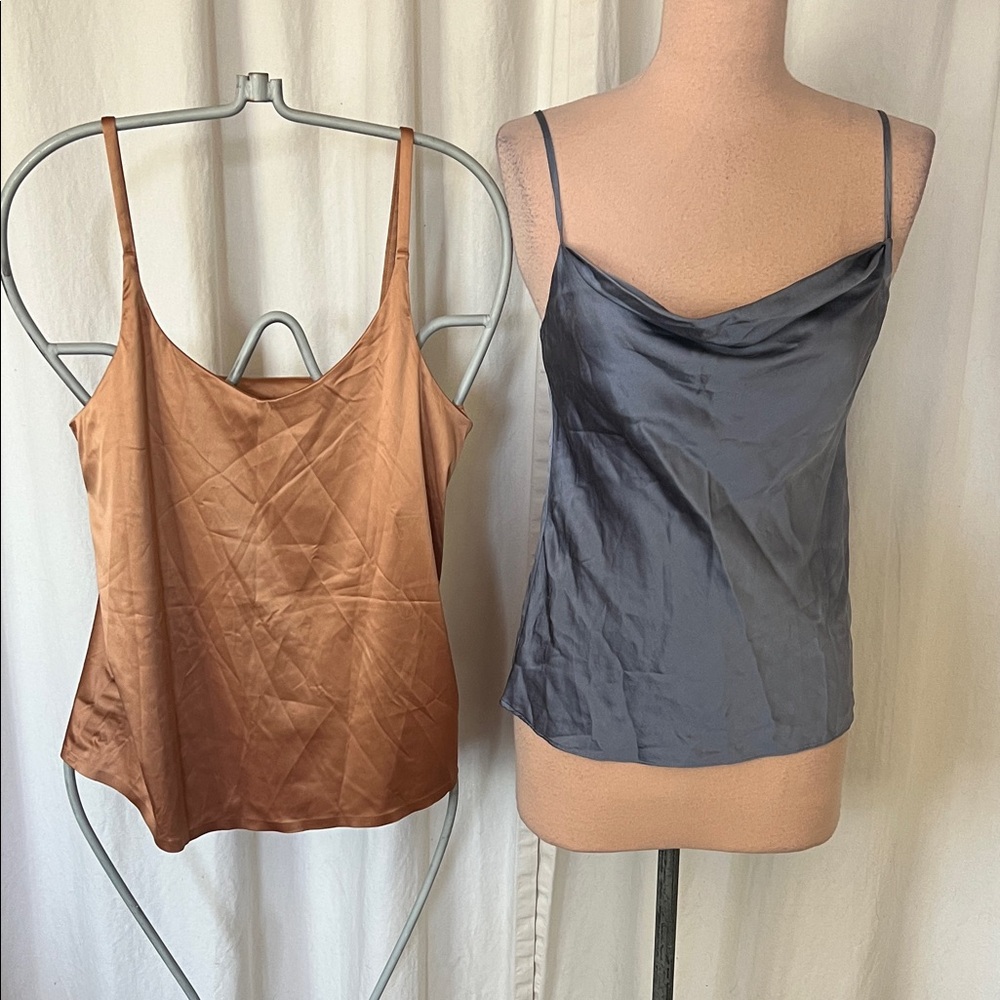 Sleek Satin & Silk Camisole Top Set - Copper and Slate. XS Reformation & A-day